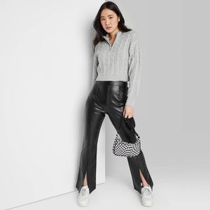 Women's Slit Front Faux Leather Flare Pants - Wild Fable™- Black- Size XL